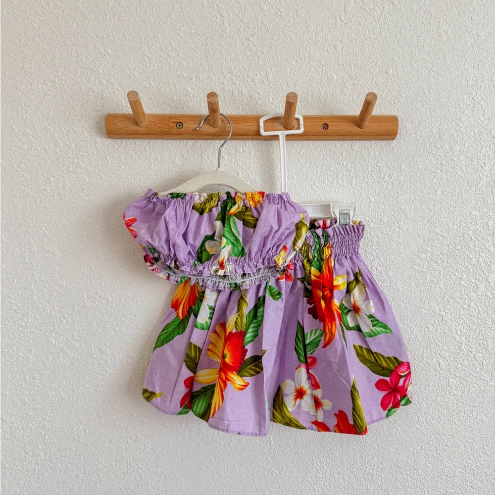 Hawaiian print tube top and skirt set